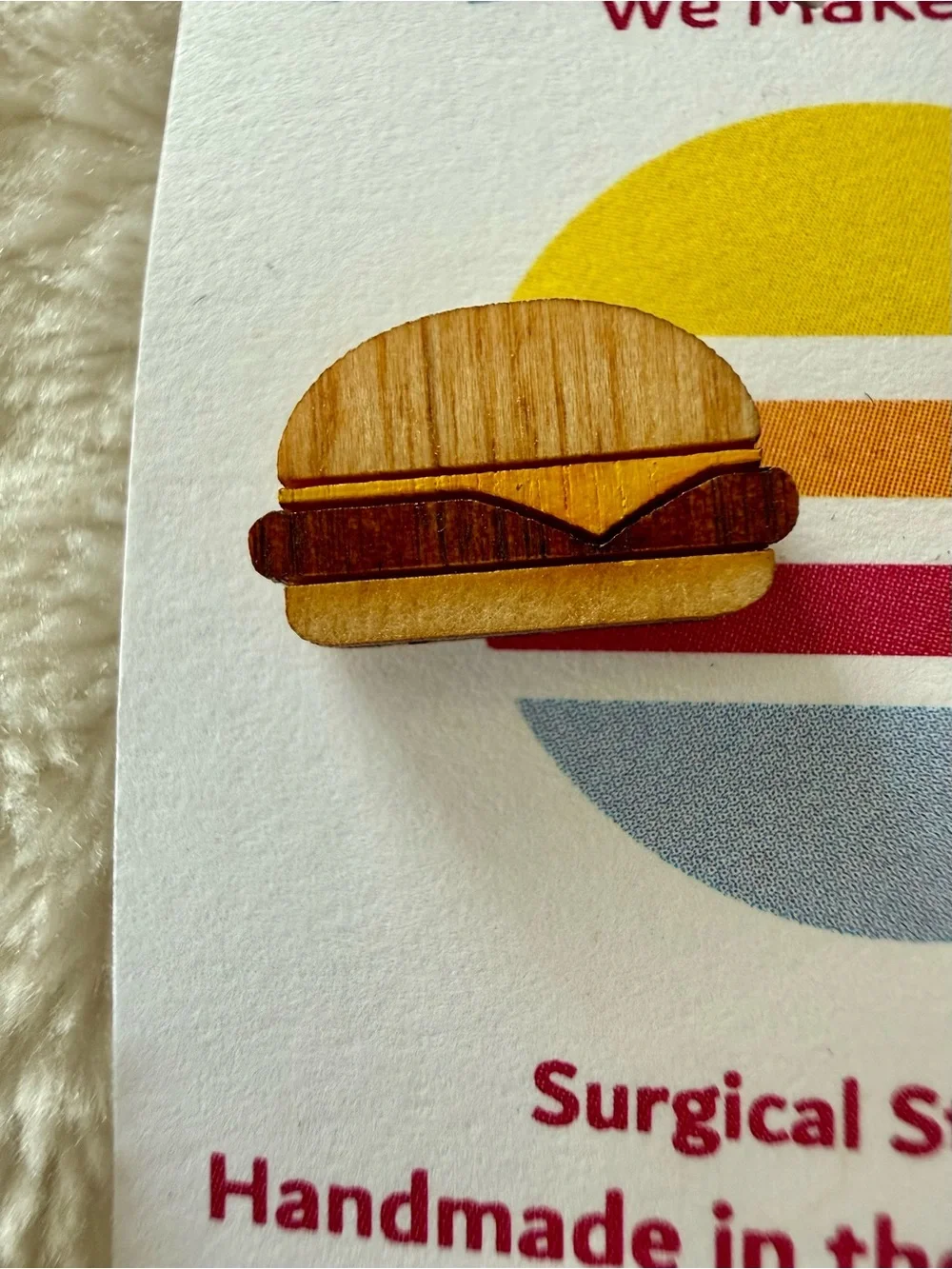NWT Unpossible Cuts Burger & Fries Wood Stud Earrings Retro Foodie Americana